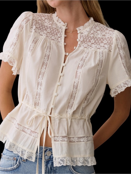 Sorella Tops - Sorella Few Moda Destiny Top Lace Trim Ivory Cream Peasant Blouse NWT
